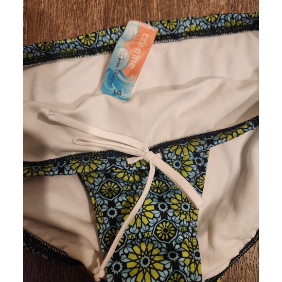 Title Nine Large High Waisted Bikini Bottoms Drawstring Swim Suit Floral - Picture 3 of 3